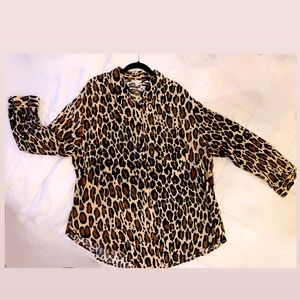 Oversized leopard print button up blouse